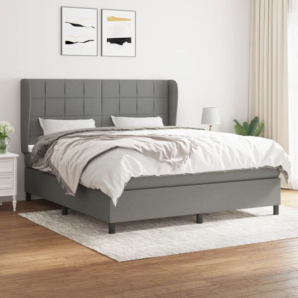 vidaXL Cama box spring con colch&oacute;n tela gris oscuro 160x200 cm
