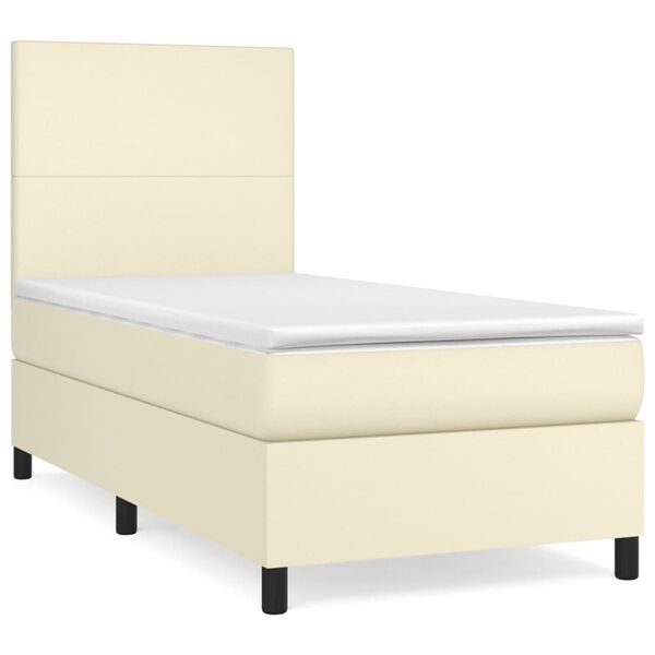 vidaXL Cama box spring con colch&oacute;n cuero sint&eacute;tico crema 90x190 cm