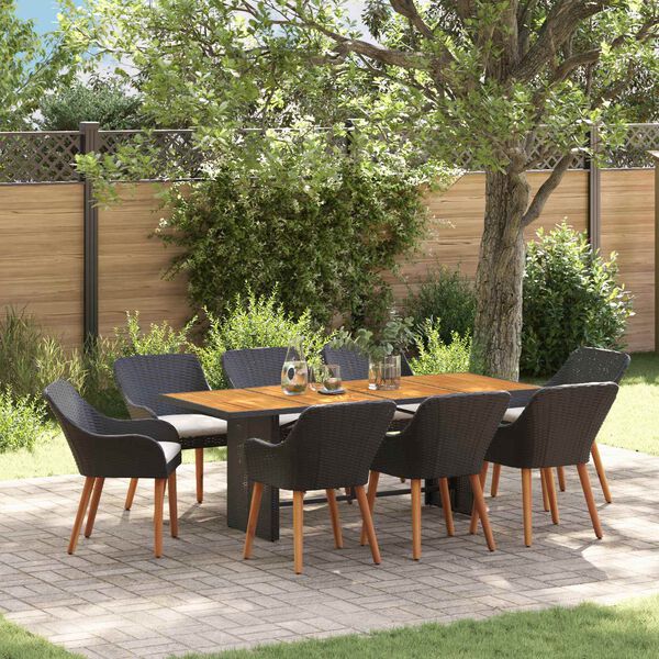 vidaXL Conjunto de Comedor de Jard&iacute;n 9 pcs Negro rat&aacute;n sint&eacute;tico