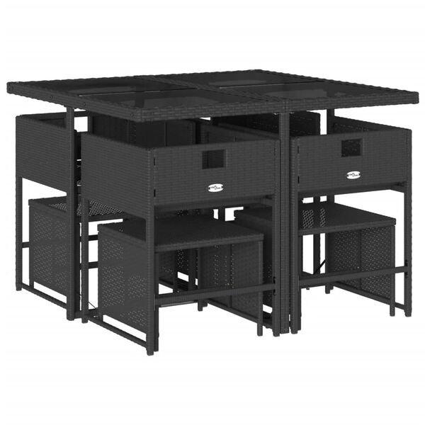 vidaXL Set de comedor de jard&iacute;n 9 pzas y cojines rat&aacute;n sint&eacute;tico negro