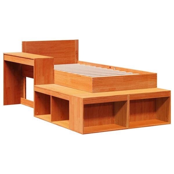 vidaXL Estructura de cama sin colch&oacute;n madera maciza marr&oacute;n 75x190 cm