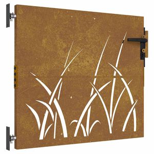 vidaXL Puerta de jard&iacute;n acero corten dise&ntilde;o hierba 85x100 cm