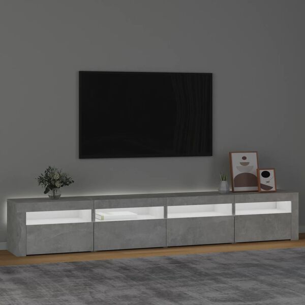 vidaXL Mueble de TV con luces LED gris hormig&oacute;n 240x35x40 cm