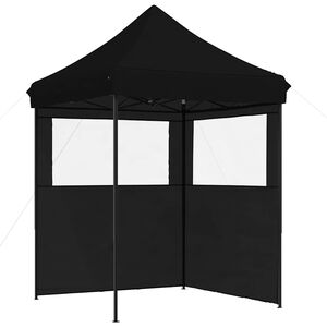 vidaXL Tienda de fiesta plegable Pop-Up con 2 paredes laterales negra