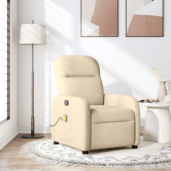 vidaXL Sill&oacute;n de masaje reclinable de tela crema