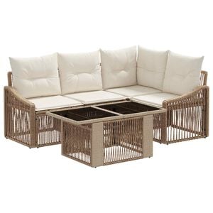 vidaXL Conjunto de sof&aacute;s de jard&iacute;n 5 uds. Beige y blanco crema
