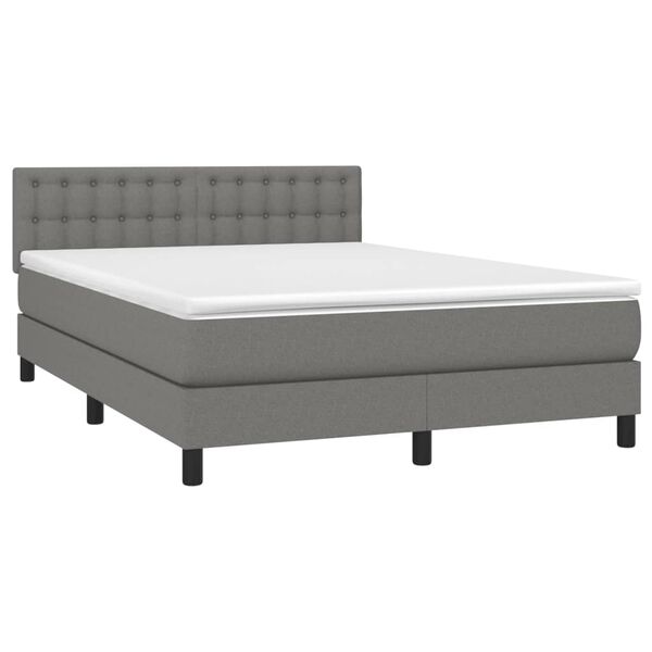vidaXL Cama box spring colchón y luces LED tela gris oscuro 140x190 cm