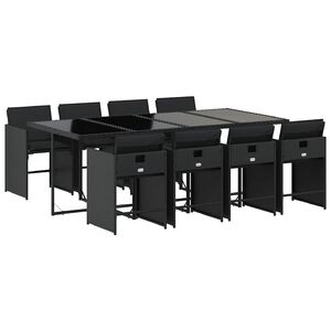 vidaXL Set de comedor de jard&iacute;n 9 pzas y cojines rat&aacute;n sint&eacute;tico negro