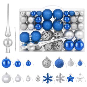 vidaXL Juego de bolas navide&ntilde;as 111 uds. Azul y plateado Di&aacute;m. 6 cm