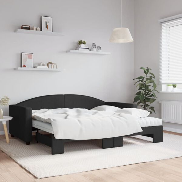 vidaXL Sof&aacute; cama nido con colch&oacute;n tela negro 90x190 cm