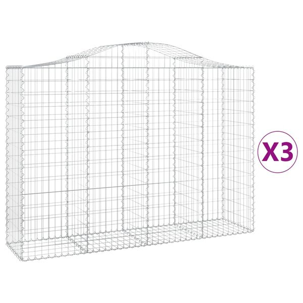 vidaXL Cestas de gaviones 3 uds forma de arco hierro 200x50x140/160 cm