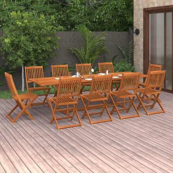 vidaXL Set comedor de jard&iacute;n 11piezas madera maciza acacia 280x90x75cm