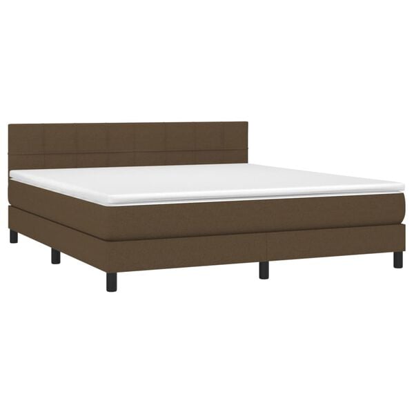 vidaXL Cama box spring con colch&oacute;n tela marr&oacute;n oscuro 180x200 cm