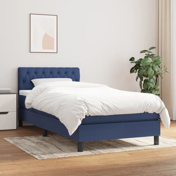 vidaXL Cama box spring con colch&oacute;n tela azul 90x200 cm