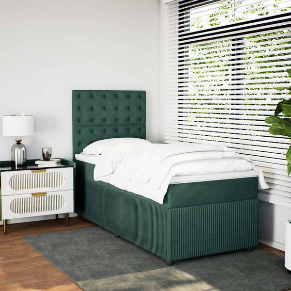 vidaXL Cama box spring con colch&oacute;n terciopelo verde oscuro 90x190 cm