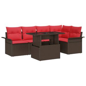 vidaXL Conjunto de sof&aacute; de jard&iacute;n con coj&iacute;n 6 pcs Marr&oacute;n Polirat&aacute;n
