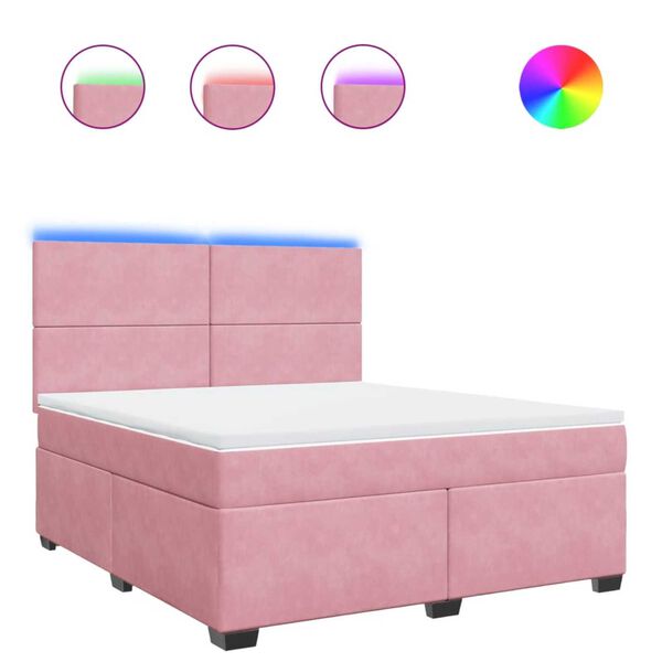 vidaXL Cama box spring con colch&oacute;n terciopelo rosa 180x200 cm