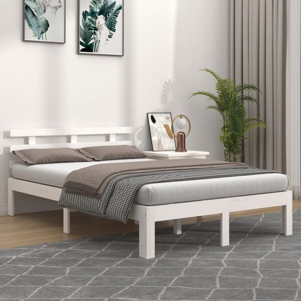 vidaXL Estructura de cama sin colch&oacute;n madera maciza blanco 120x200 cm