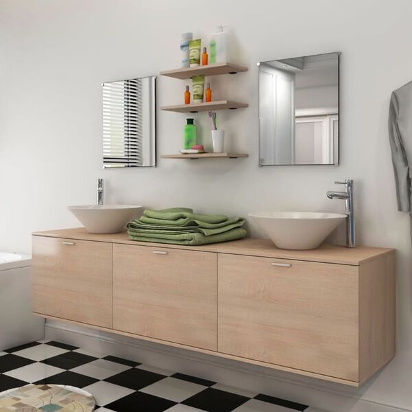 vidaXL Conjunto de muebles de ba&ntilde;o y lavabo 8 piezas beige