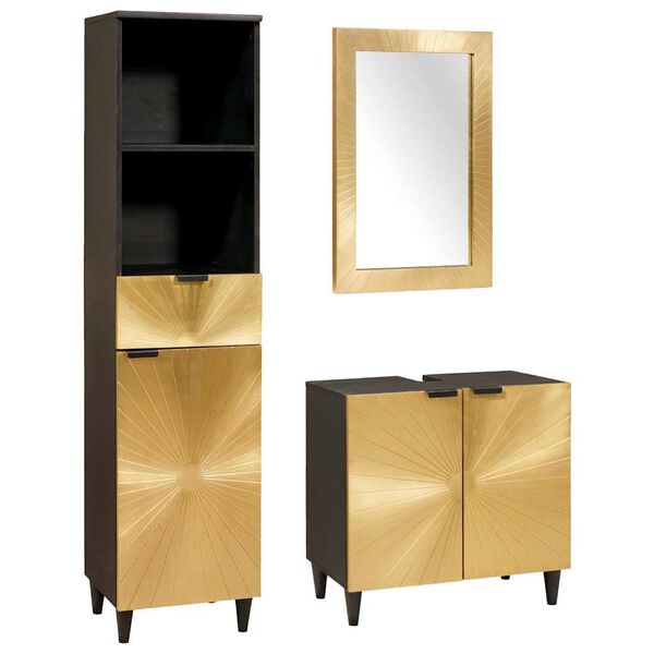 vidaXL Juego de Muebles de Ba&ntilde;o con caj&oacute;n 3 pcs Negro y dorado