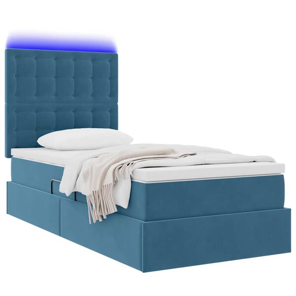 vidaXL Cama con almacenamiento y LED con LED Azul Oscuro 100 x 200 cm