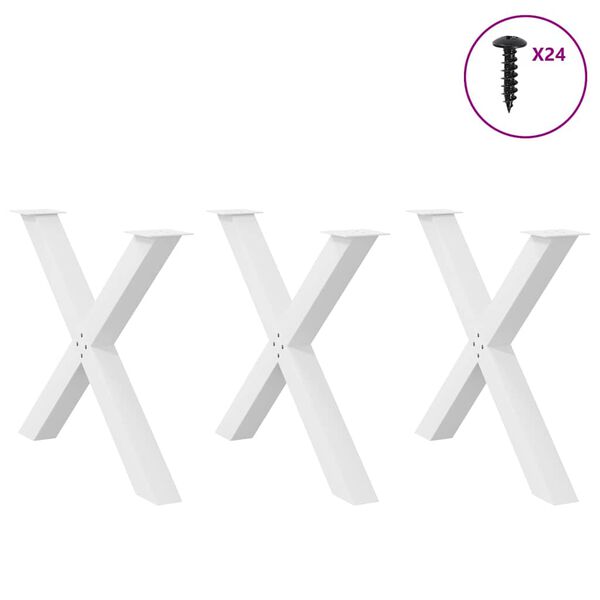 vidaXL Patas para mesa de comedor en forma de X (3 unidades), color blanco, 90 x (72-73) cm, acero