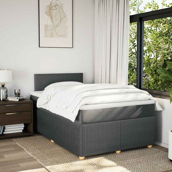 vidaXL Cama box spring con colch&oacute;n tela gris oscuro 120x200 cm