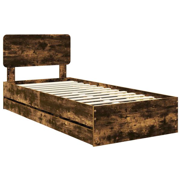 vidaXL Estructura de cama con cabecera Roble Ahumado 90 x 190 cm