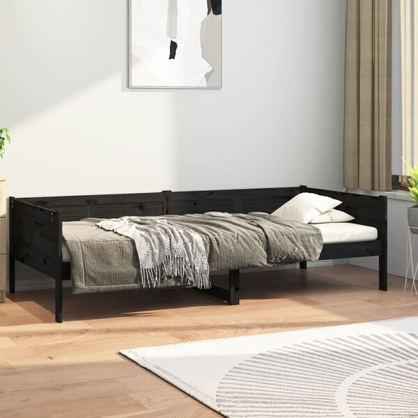 vidaXL Sofá cama madera maciza de pino negro 90x190 cm