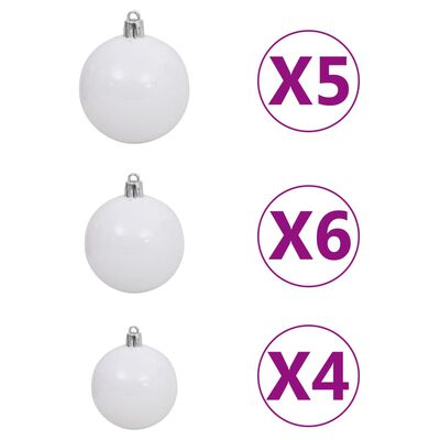 vidaXL Medio árbol de Navidad con luces y bolas blanco 240 cm