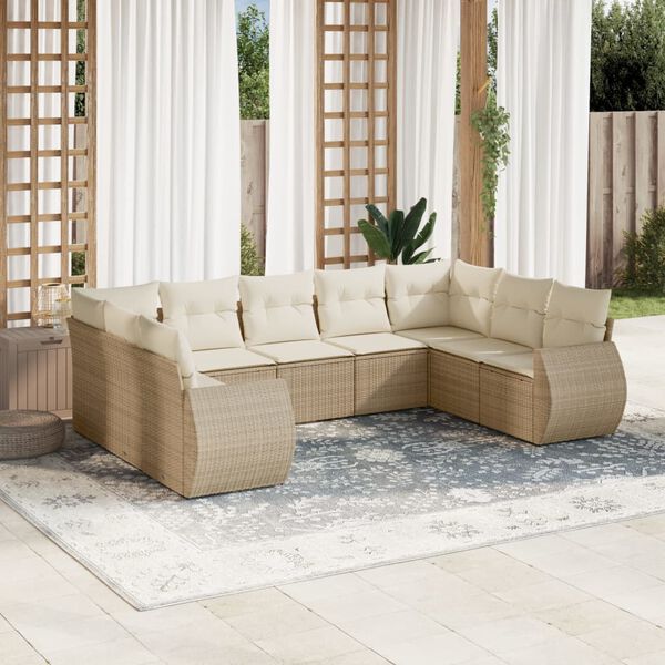 vidaXL Set de sof&aacute;s de jard&iacute;n 9 pzas con cojines rat&aacute;n sint&eacute;tico beige