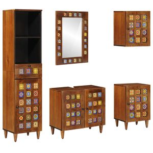 vidaXL Juego de muebles de ba&ntilde;o 5 pcs Nogal Madera de mango maciza