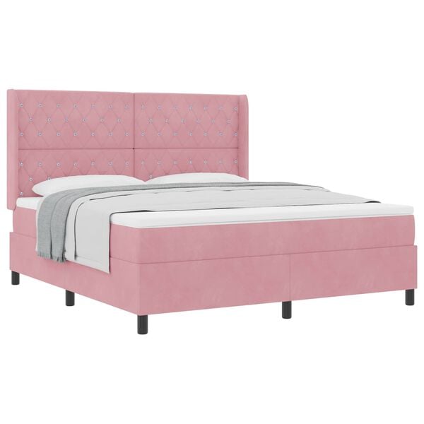vidaXL Cama tipo Box Spring con colch&oacute;n Rosa 180 x 200 cm Terciopelo