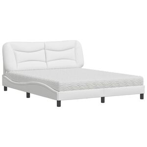 vidaXL Cama con colchón Hvar cuero sintético blanco 160x200 cm