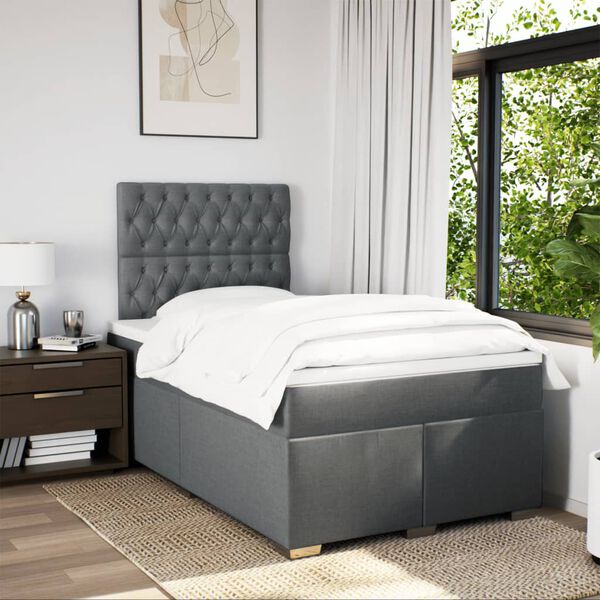 vidaXL Cama box spring con colch&oacute;n tela gris oscuro 120x190 cm