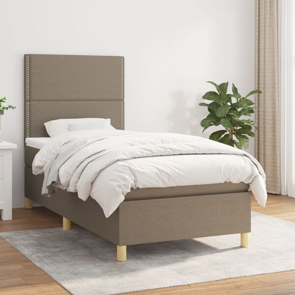 vidaXL Cama box spring con colch&oacute;n tela gris taupe 90x200 cm