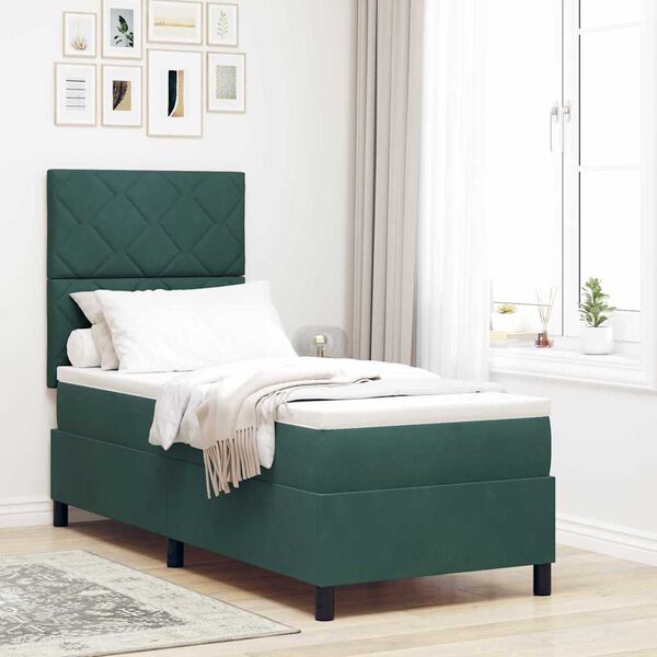 vidaXL Cama tipo Box Spring con colch&oacute;n Verde oscuro 80 x 200 cm tela