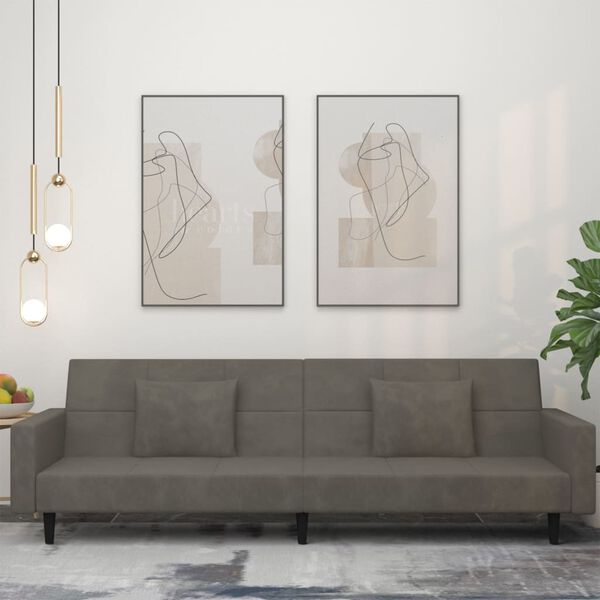 vidaXL Sofá cama de 2 plazas con dos almohadas terciopelo gris oscuro