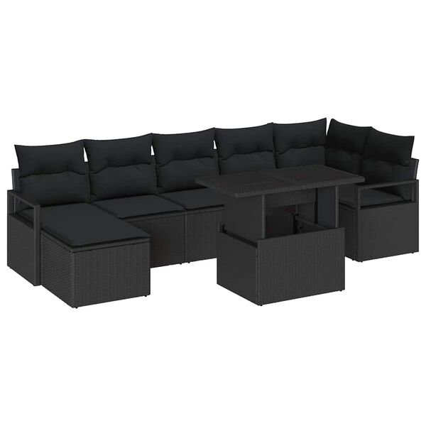 vidaXL Conjunto de sof&aacute; de jard&iacute;n 8 pcs Negro rat&aacute;n sint&eacute;tico