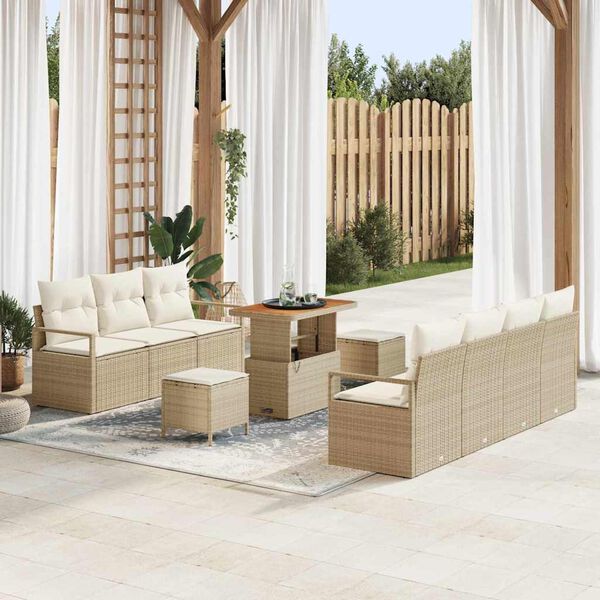 vidaXL Conjunto de sofá de jardín con cojín 10 pcs Beige y Crema