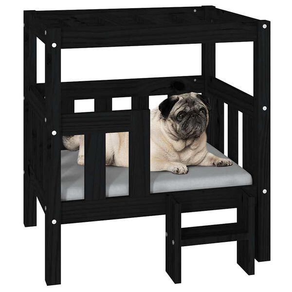vidaXL Cama para perros madera maciza de pino negro 65,5x50,5x70 cm