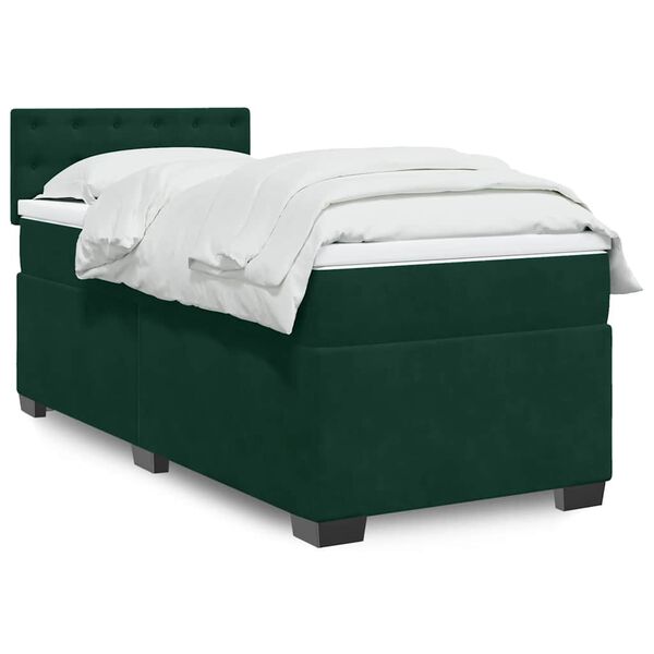 vidaXL Cama box spring con colch&oacute;n terciopelo verde oscuro 90x200 cm