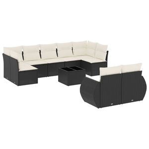 vidaXL Set de sof&aacute;s de jard&iacute;n 10 pzas cojines rat&aacute;n sint&eacute;tico negro