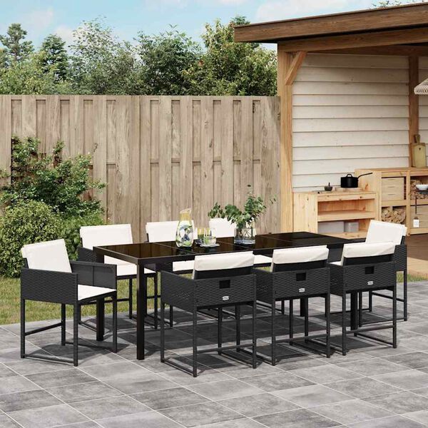 vidaXL Conjunto de Comedor de Jard&iacute;n 9 pcs Negro rat&aacute;n sint&eacute;tico