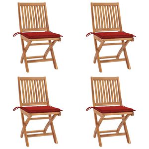 vidaXL Sillas plegables con cojines, 4 unidades, madera maciza de teca.
