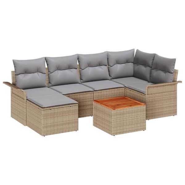 vidaXL Conjunto de sof&aacute; de jard&iacute;n con coj&iacute;n 7 pcs Beige y Gris Claro
