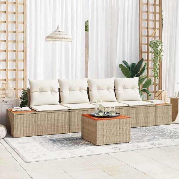 vidaXL Conjunto de sof&aacute;s de jard&iacute;n con coj&iacute;n 5 pcs Beige Polirat&aacute;n