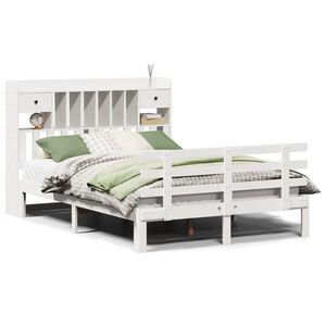 vidaXL Cama con estanter&iacute;a sin colch&oacute;n madera maciza blanca 140x200 cm
