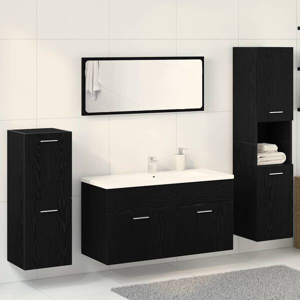 vidaXL Juego de muebles de ba&ntilde;o 4 pcs Roble Negro Madera de ingenier&iacute;a