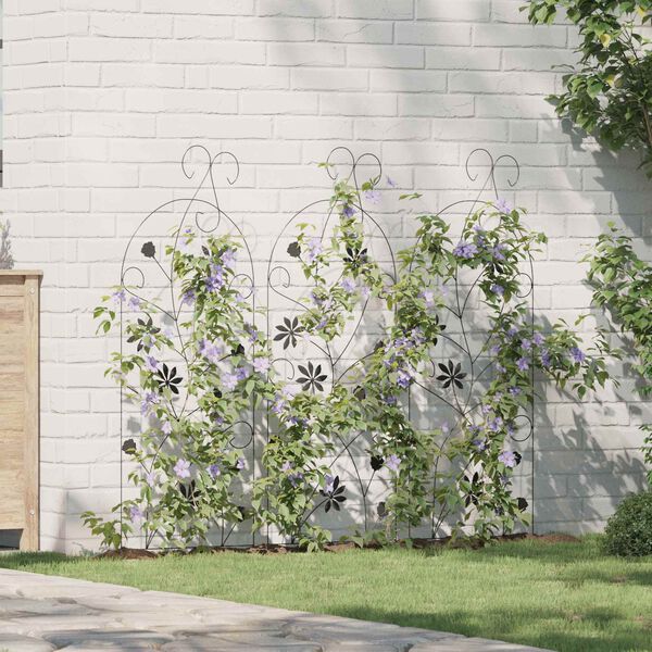 vidaXL Valla de Jard&iacute;n con cerradura 3 pcs Negro 112 x 39,5 cm Acero